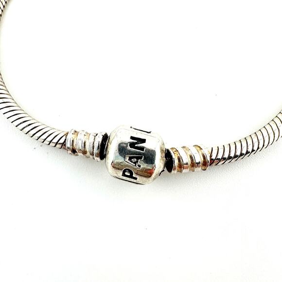 Pandora 925 Authentic Sterling Silver Snake Chain Charm 6.25” Bracelet - Picture 5 of 9